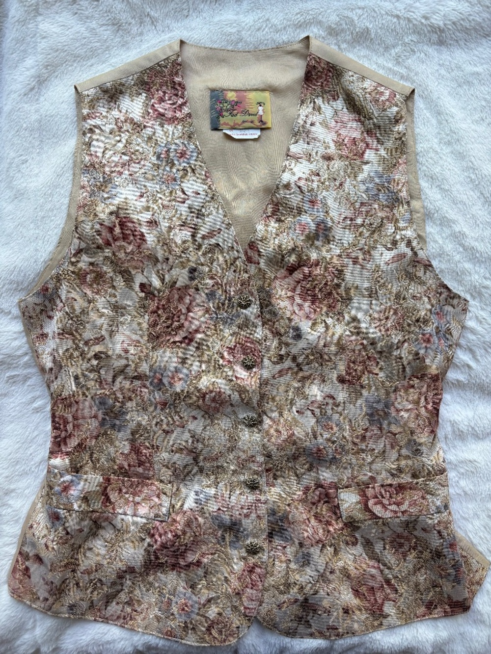 Vintage Fred David Floral Tapestry Waistcoat Vest Made in Canada Size 6
